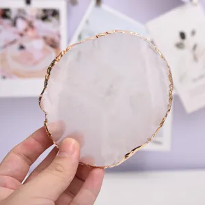 Resin Agate Jewelry Display Tray Electroplated Gold Edge Decorative Plate Ring Necklace Holder Photography Props