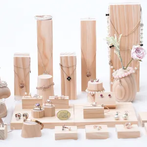 Solid wood jewelry display stand set, natural log necklace ring bracelet holder organizer.