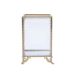 Portapennelli geometrico in vetro dorato organizer per cosmetici scatola portagioie chic