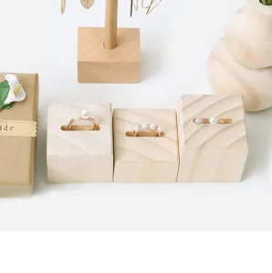 Wooden ring display stand solid wood jewelry holder square ring base for earring storage