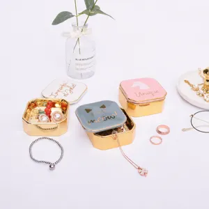 Boîte à Bijoux Carrée en Céramique de Style Nordique Avec Couvercle Motif Dessin Animé Mignon Bord Doré Organisateur de Bureau pour Femmes