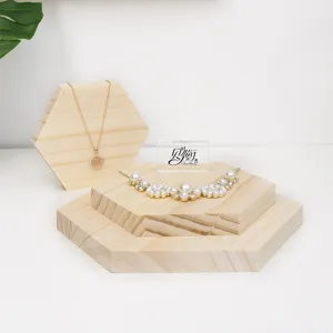 Solid wood jewelry display stand hexagonal pine three-piece set Nordic minimalist desktop prop