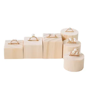 Solid wood ring display stand holder set for jewelry store showcase organizer wooden props.