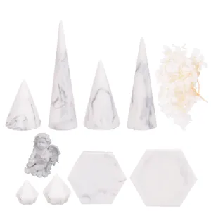 White marble resin jewelry display stand ring holder tray set for photography props