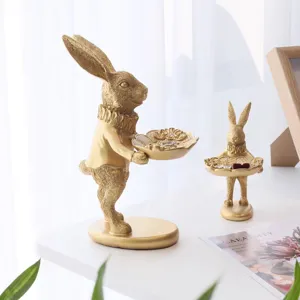 Nordic Creative Resin Rabbit Tray Χρυσό Ζώο Figurine Jewelry Storage Tray Ornament Home Decor Photography Prop