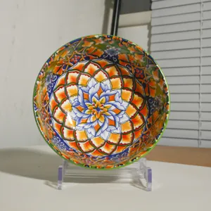 Ciotola in ceramica boema colorata con vivace motivo floreale, ideale per la tavola e la cucina.