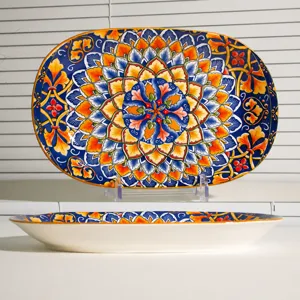 Bohemian ceramic fish plate oval serving dish microwave safe dinnerware table decor