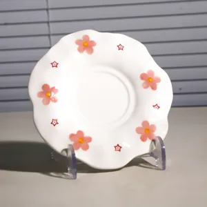 Platillo de cerámica pintado a mano plato de postre floral bonita taza de café vajilla