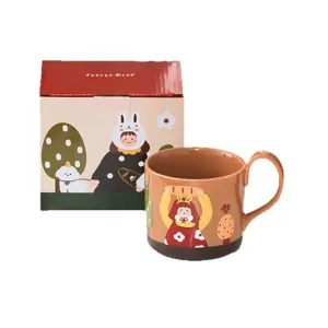 Cute ceramic coffee mug with cute cartoon girl design, French style creative breakfast mug.