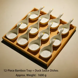 Swan ceramic sauce dish set with wooden tray for home kitchen dining table snack serving.
