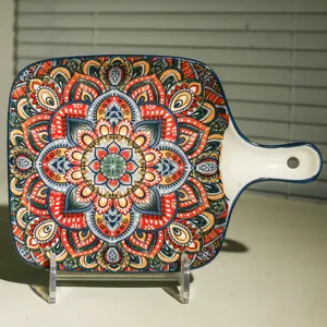 Teglia da forno in ceramica bohémien con manico 9 pollici motivo mandala colorato stoviglie