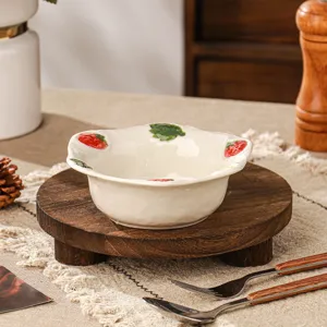 Keramiek Aardbei Dessertkom Rijstkom Soepkom Strohoed Bord Schattig Handgeschilderd Servies Keuken Servieset
