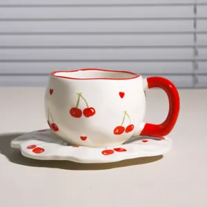 Juego De Taza Y Plato De Café De Cerámica Pintado A Mano Lindo Y Creativo Taza Y Plato Pellizcado Para Latte Y Té De La Tarde