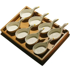 Ceramic snack dish set with wooden tray cute duck shaped serving plates for fruit dessert