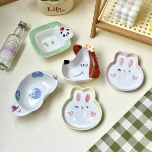 Piatto da snack in ceramica smaltata dipinta a mano simpatico animale salsa dessert stoviglie