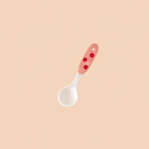 Ceramic soup spoon with pink polka dot handle, ideal for dessert, coffee and porridge, 16cm