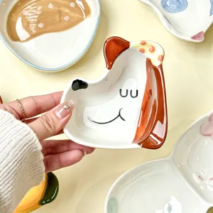Piatto da snack in ceramica dipinto a mano simpatico design cucciolo stoviglie set