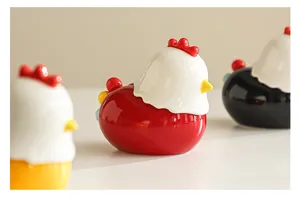 Ceramic cute chicken toothpick holder fruit fork storage jar multi-color desktop decoration