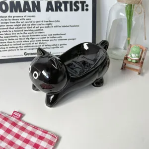 Portasapone in ceramica nera a forma di gatto carino scaffale bagno supporto drenante.