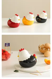 Cute ceramic chicken toothpick holder and fruit fork jar set for home kitchen desktop decor