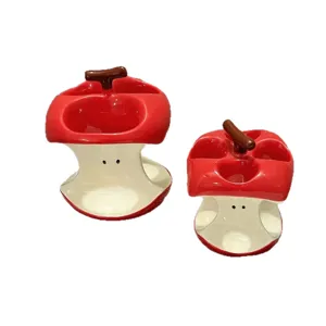 Keramik Apfelkern Zahnbürstenhalter Badezimmer Desktop Organizer niedlich rot weiß Ständer