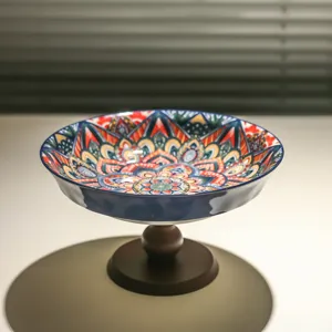 Vassoio di frutta in ceramica bohémien, piatto da dessert retrò per tavolino e snack.