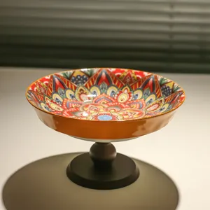Alzata per frutta in ceramica bohémien piatto da dessert decorativo vintage per la casa