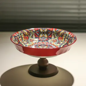 Piatto da frutta in ceramica stile bohémien, vassoio da dessert retro per snack da tavolino.