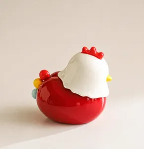 Cute chicken ceramic fruit fork storage jar set, dual-purpose toothpick holder home decor.