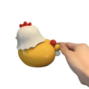Cute ceramic chick fruit fork storage jar and toothpick holder set for home kitchen use.