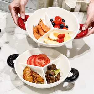 Keramik Geteilte Obstschale Wohnzimmer Couchtisch Snack Schale Minimalistisch Unterglasur Mehrfachgitter Doppelohr Teller Geschirr