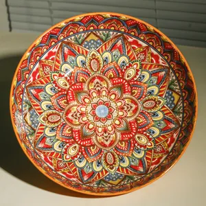 Bohemian 10-inch ceramic bowl large soup salad bowl colorful mandala design kitchenware