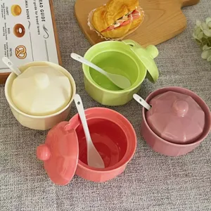 Pot de stockage de cuisine pour pot d'assaisonnement macaron en céramique avec cuillère