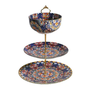 frutero de cerámica de 3 niveles soporte para postres estilo bohemio para mesa