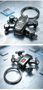 Detailopname van de draaibare rotor aan de legering mini drone sleutelhanger hanger