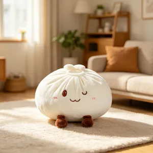 Joli coussin en peluche forme de baozi, poupée rembourrée douce pour canapé et déco maison.