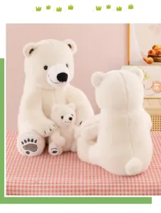 Cute polar bear plush toy detail showing soft white fur texture and adorable facial expression.
