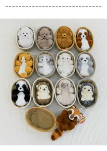 Cute cartoon animal plush toys in woven baskets, soft creative dolls for kids birthday gifts
