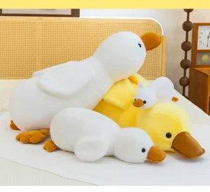 Cute plush duck doll set, soft fluffy pillow toy for kids bedroom decoration and warm gift.