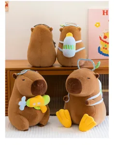 Cute Capybara plush toy with diver gear and water gun, soft stuffed animal doll pillow for kids.