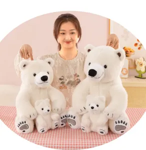 Cute simulation polar bear plush toy set, soft stuffed animal doll for kids and home decor.