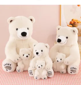 Cute simulated polar bear plush toy family set, soft stuffed animal doll for kids room decor.