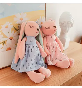 Cute lop-ear bunny plush toy, soft stuffed animal doll for kids, comforting companion pillow.