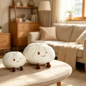 Adorable coussin en peluche baozi, poupée rembourrée douce avec de petits pieds pour déco.