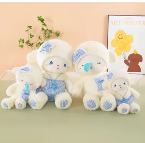 Cute plush sheep doll with pacifier blue plaid clothes soft soothing toy for kids