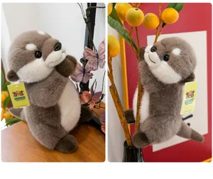 Cute simulation otter plush toy detail shot showing magnetic climbing posture and soft fur.