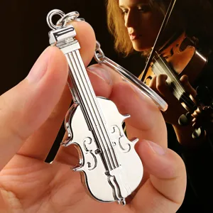 Creative Metal Violin Keychain Pendant Musical Instrument Model Key Ring For Music Lovers Gift Silver Tone Electroplated Key Accessories
