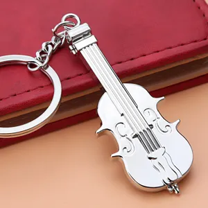 Elegant silver-toned violin musical instrument model keychain, a perfect gift for music lovers