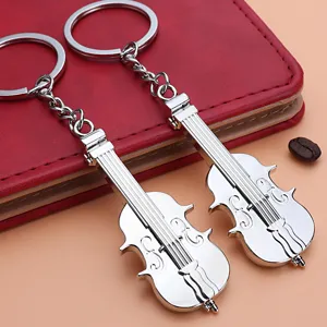 Pair of classic silver metallic violin instrument model keychains for music enthusiasts