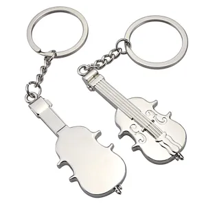 Elegant silver metal violin keychain model, perfect for music lovers and instruments fans.